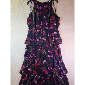 Tommy Hilfiger Maxi Dress Womens 16 Navy Floral Tiered Ruffle Sleeveless Halter